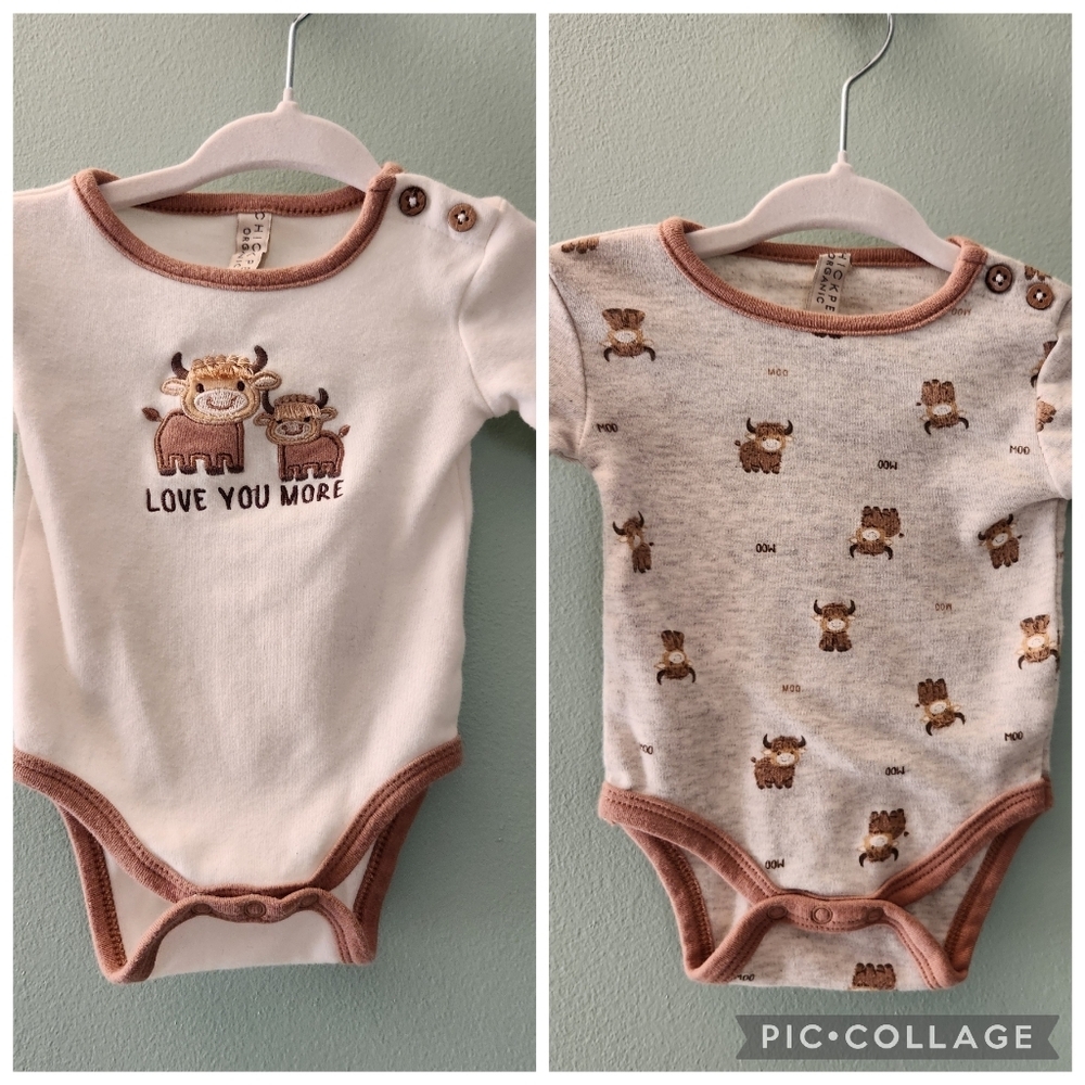 Chickpea Original Cow Print 2 Piece Long Sleeve Bodysuit Set - Picture 1 of 16